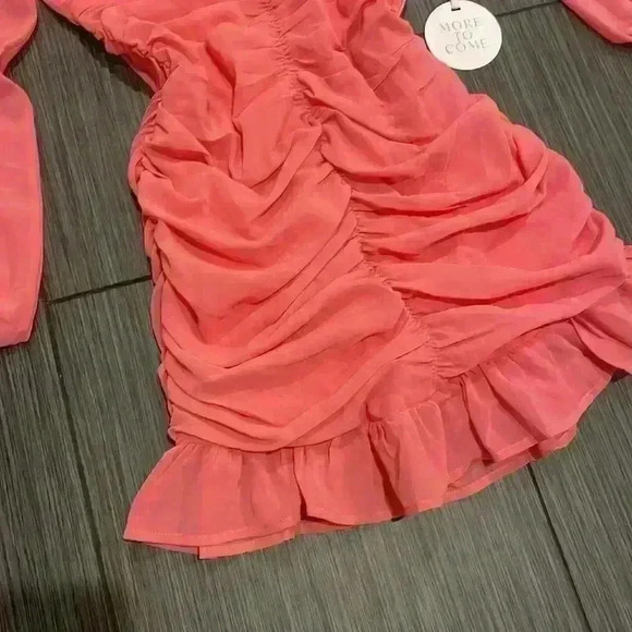 Revolve More To Come Pink Petra Long Blouson Sleeves Ruched Mini Dress Size XS - Picture 4 of 13